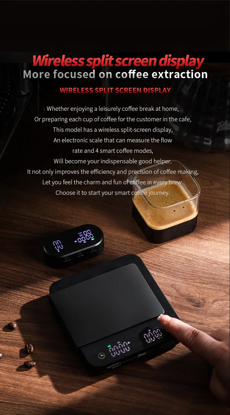 Bincoo Professional Coffee Scale Electronic Scale Coffee Powder Weighing Accurate Weight 0.1g Split Screen Display Barista Tool