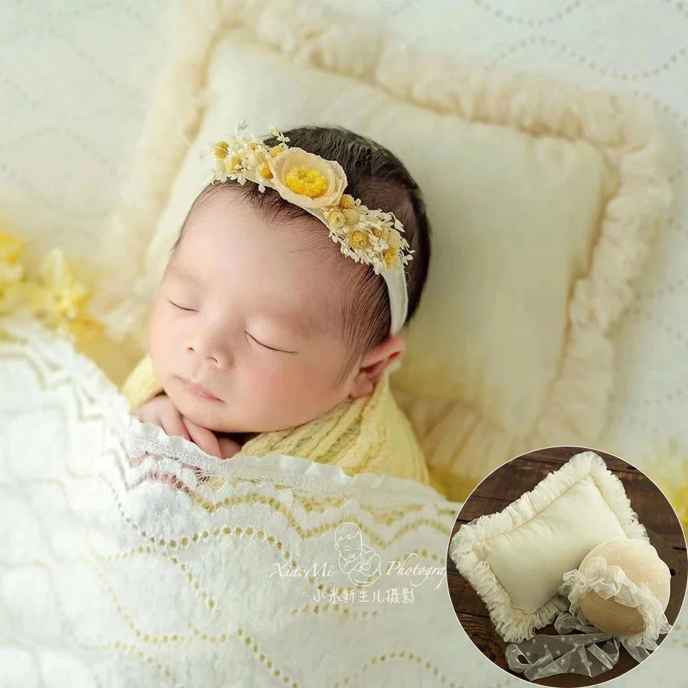 Newborn Photography Props Lace Hat+Pillow 2pcs/Set Baby Posing Props Up Pillows Studio 0-1 Month Infant Photoshoot Accessories