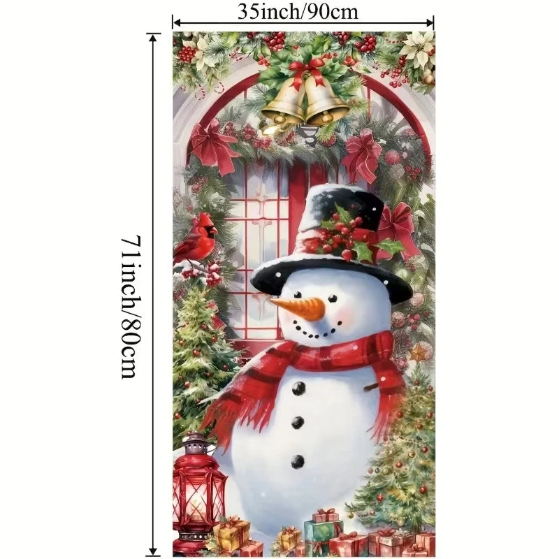 Winter Santa Claus Christmas Deer Door Cover Decoration Hanging Door Banner Winter Cute Outdoor Xmas Backdrop Christmas