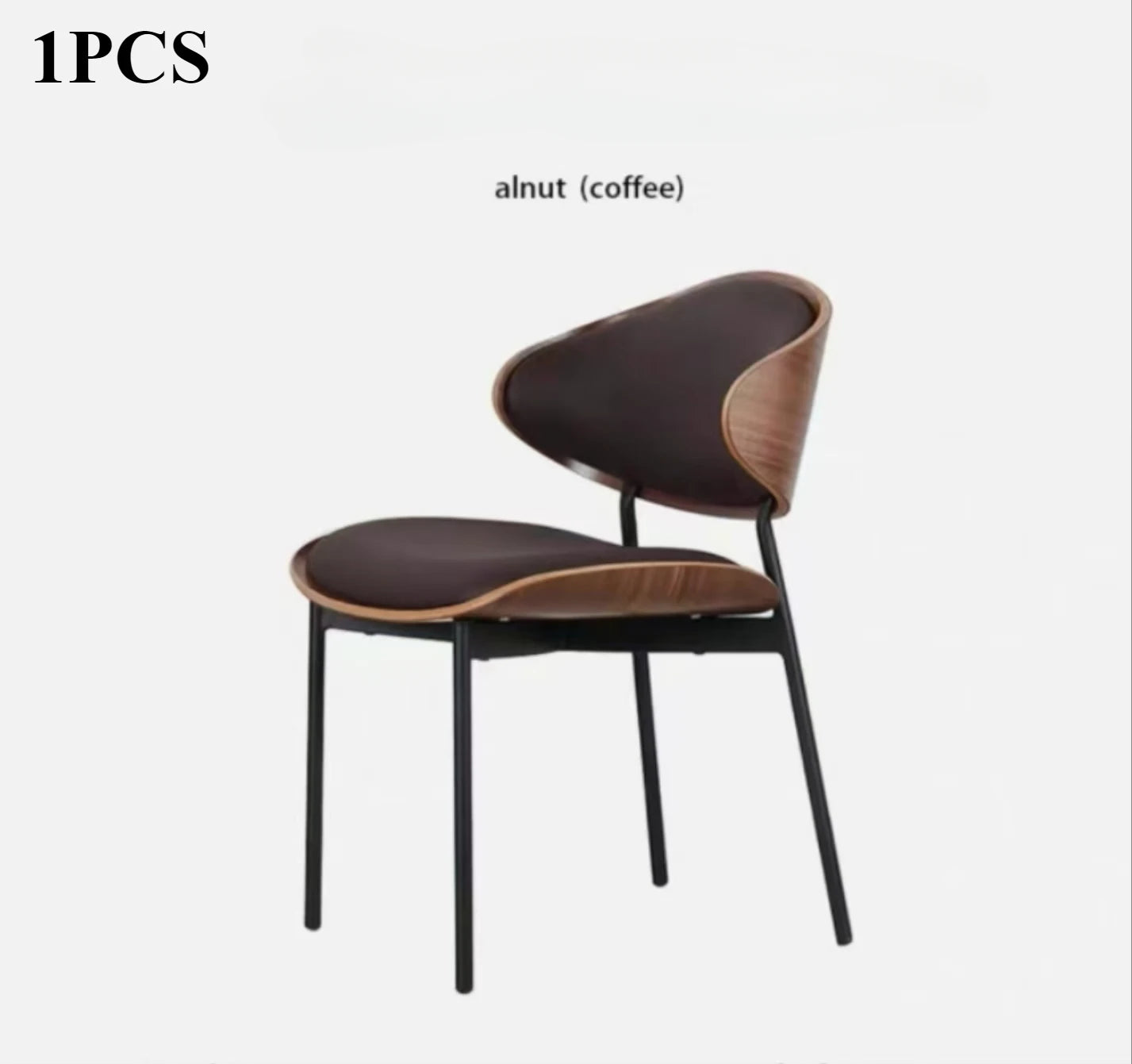 Genuine Leather Dining Chairs Set of 2 or1,Mid Century Modern Chair, Upholstered Kitchen Dining Room ChairsBlack WalnutBendwood.