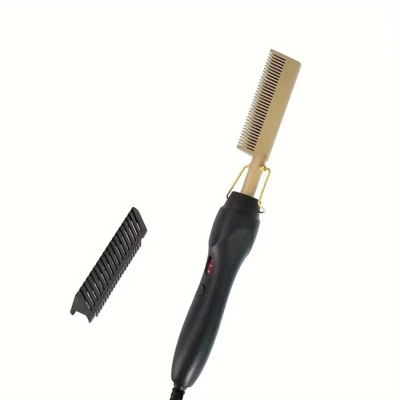 Multi Functional Electric Copper Comb Straightener, Dual-purpose for Comb, Perm Stick, Curly and Straight Hair