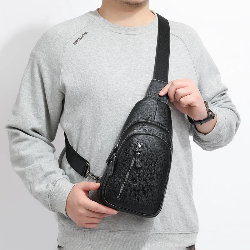 100% Genuine Leather Men Chest Bag Male Shoulder Bag Messenger Bag Casual Crossbody Bag Fashion Men's Purity Handbag