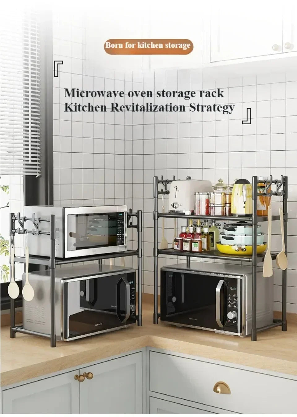 Multi Layer Kitchen Storage Rack Microwave Oven Rack Simple Vertical Storage Rack Kitchen Accessories Countertop Seasoning Rack