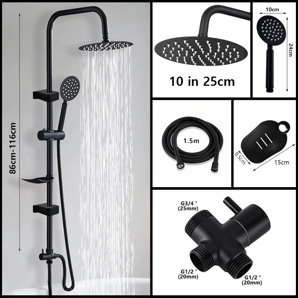 Black/Chrome Bathtub Split Rain Shower Set with Handheld Bathroom Rainfall Shower System Faucet Accessories Adapter Mixer Taps