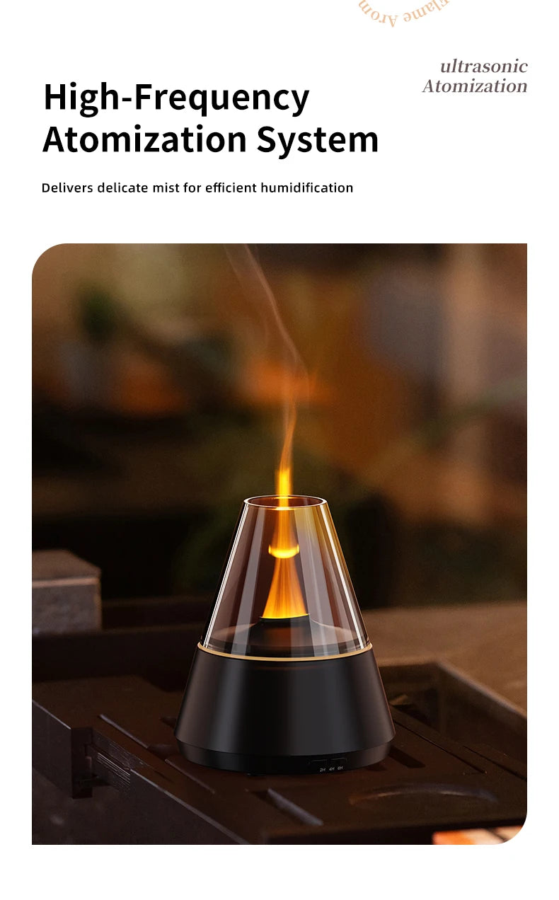 Candle Flame Ultrasonic Air Humidifier with 7-color Flame Ambient Light 3-level Timed Essential Oil Aroma Diffuser for Home Gift