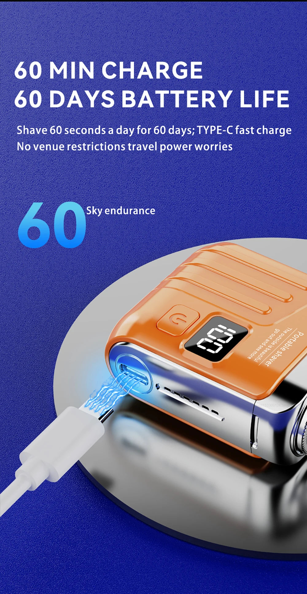 Electric Shaver Men Beard Trimmer Wet Dry Use Dual Blades Razor USB Rechargeable Mini Portable Face Beard Shaver For Home Travel