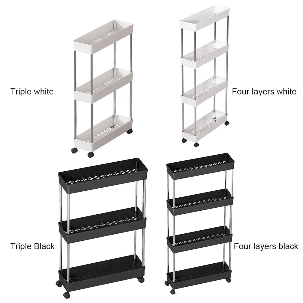 3/4 Tier Movable Gap Storage Rack Rolling Utility Cart Storage Shelf Kitchen Bathroom Slim Slide Organizer Shelf Livingroom