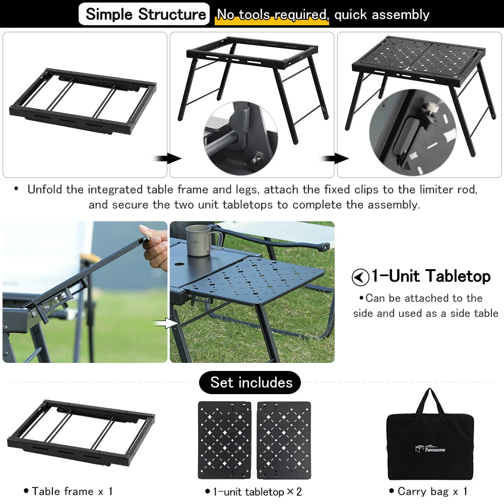 2-Unit Folding Camping Table, Aluminum Top Modular & Expandable, Lightweight, Compact, Durable, IGT Outdoor Table