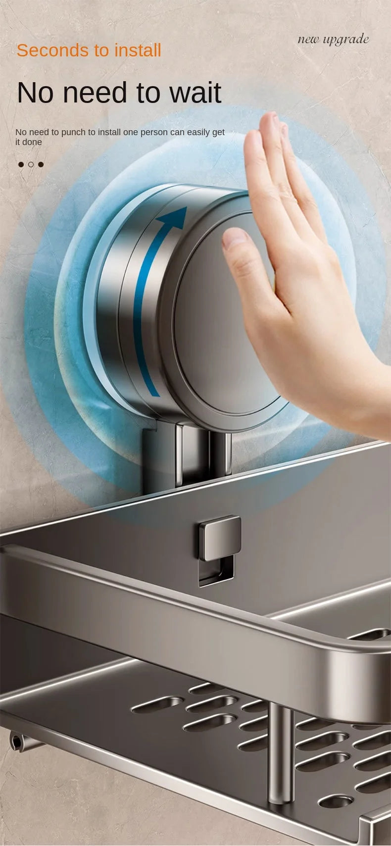 Suction Cup Bathroom Rack Bathroom Shelf Toilet Space Aluminum No Drill Hanging Rack Bathroom Organizer Hang On the Wall