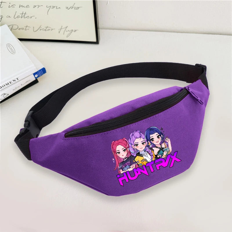 KPop Demon Hunters Girl Waist Bag Movie Anime Kids Fanny Packs Cartoon Cute Crossbody Chest Packs Lightweight Child Belt Bum Bag