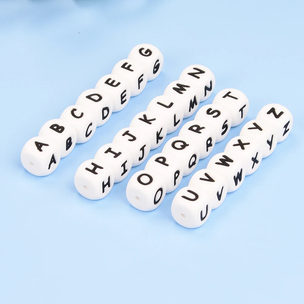 LOFCA 40pcs Alphabet Silicone Letter Beads 12mm Teething Beads Food Grade Teether English Letters Baby Nursing for Teething