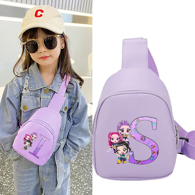 Kpop Demon Hunters Girl Crossbody Bags Letter A-Z Kids Shoulder Chest Bag Cartoon Phone Messenger Bags Birthday Christmas Gift