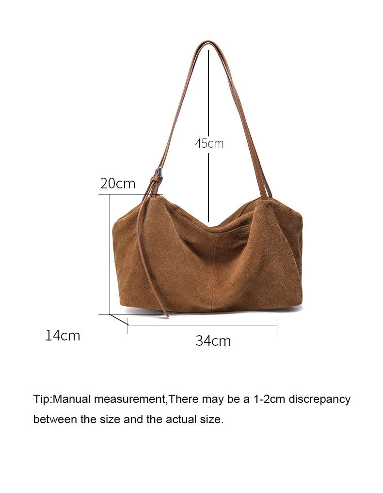 Women's Suede Cow Genuine Leather Shoulder Bags Ladies Soft Cowhide Crossbody Bag Female Design Luxury Lazy Commuting Handbag