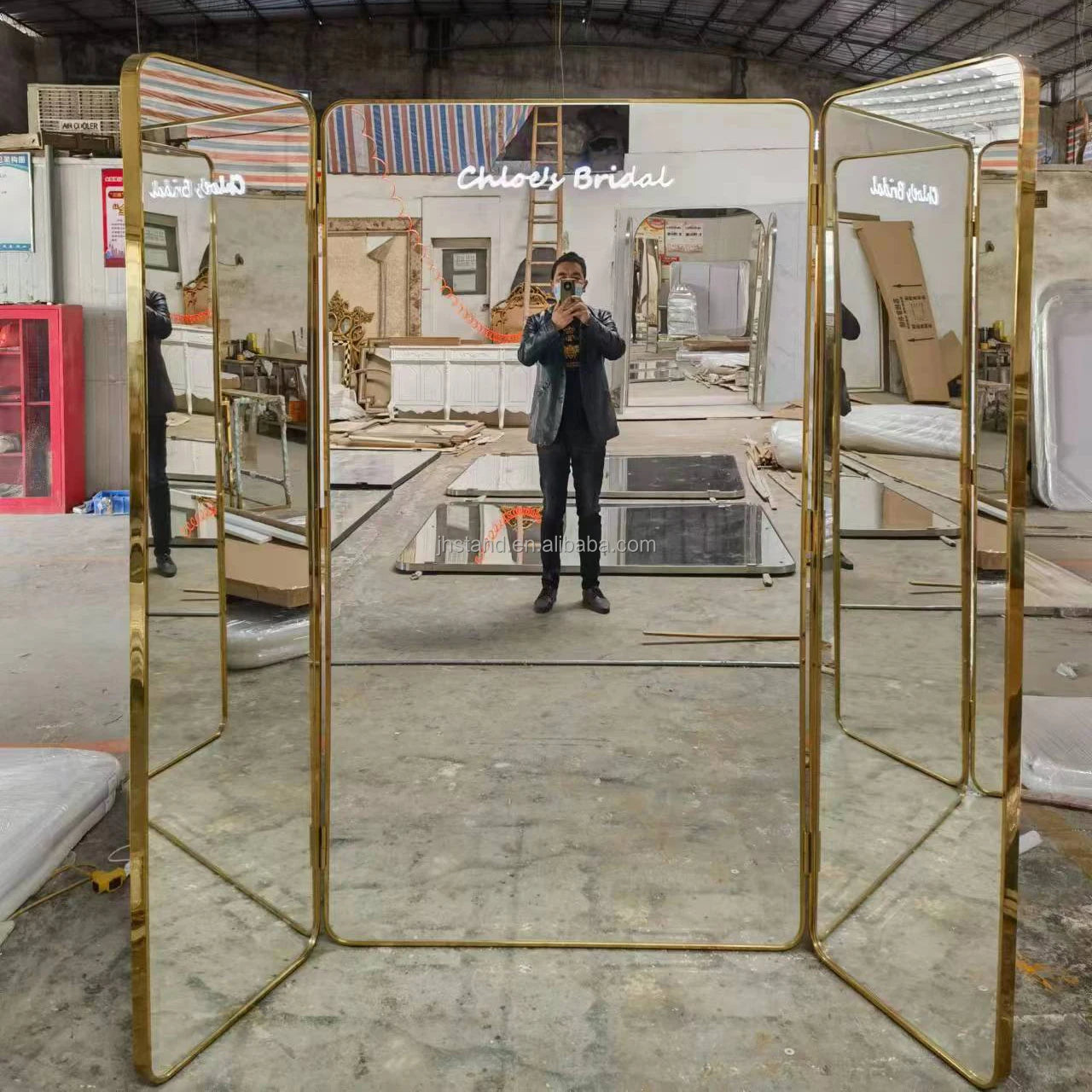 Standing Mirror Luxury Large Floor Mirror Square Round Full Length Mirror for Bridal Shop