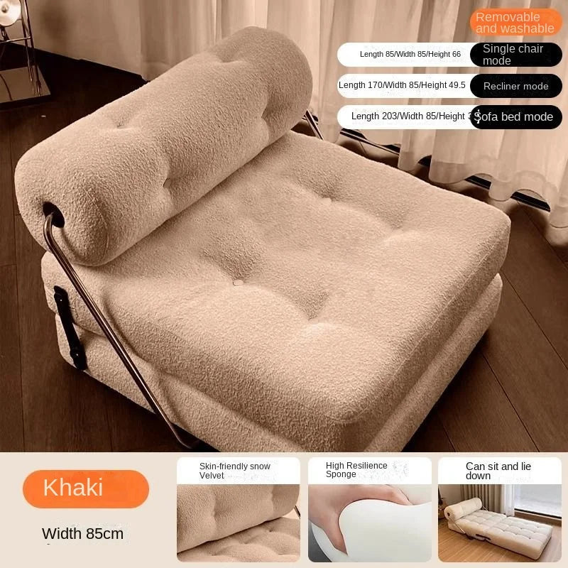 X&D Cream Style Lamb Fleece Leisure Folding Sofa Bed Fold Dual Use Single Small Unit Living Room Balcony Leisure Sofa Lazy Sofa