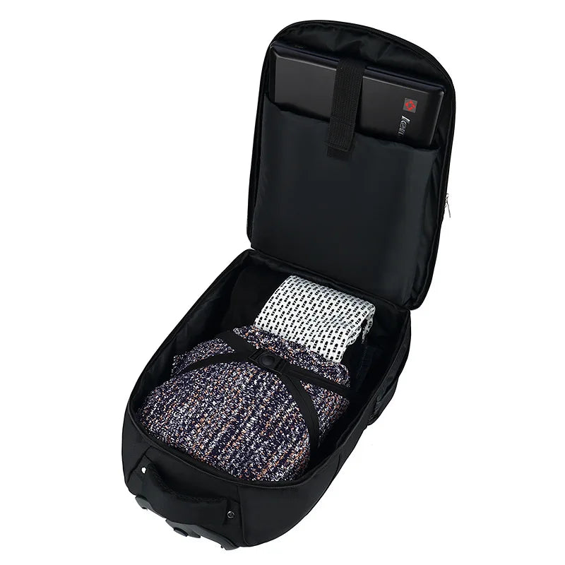 Men Trolley Backpack Shoulders Travel Bag with Wheels 24 Inch Students Rolling Luggage Business Trolley Large Capacity Suitcases