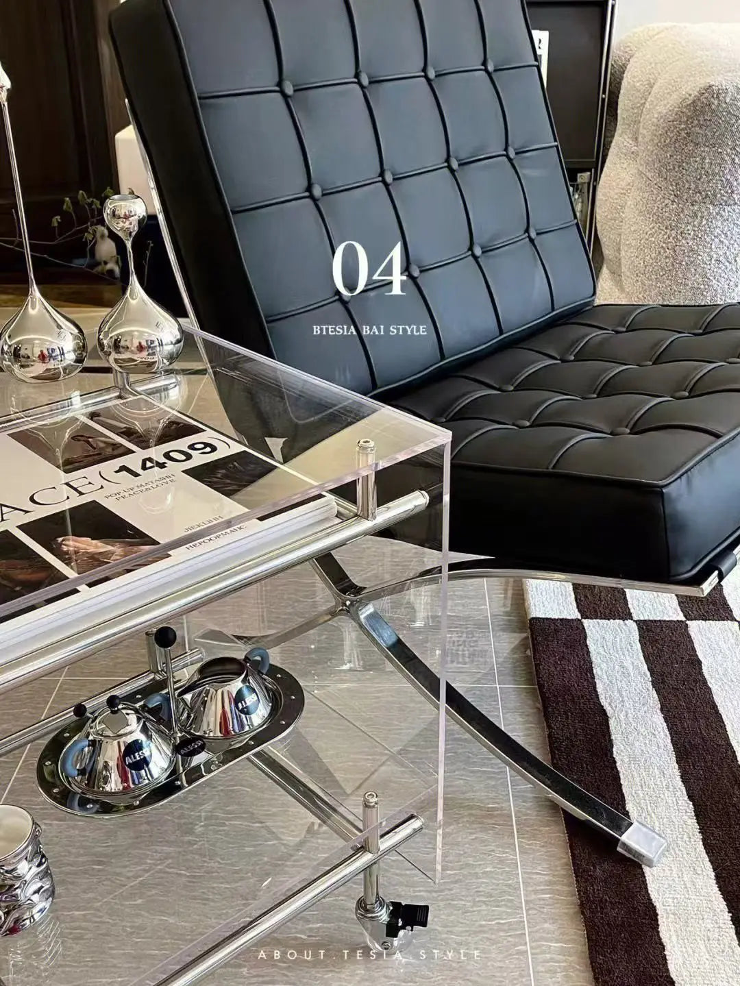 Acrylic Side Table Transparent Trolley Style Living Room Coffee Table Storage Cabinet Mobile Bedside Table Minimalist