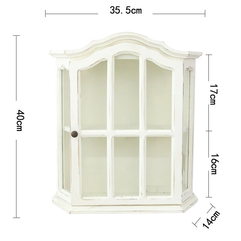 ‌Rustic Farmhouse Display Cabinet with Glass Doors Distressed White Solid Wood Storage Organizer for Kitchen/Office Vintage