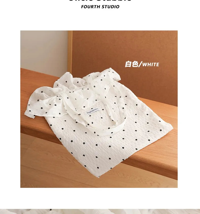 All-match Wave Point Chiffon Shoulder Bag Large Capacity Fairy Mesh Handbag Commuting Bag Korean Style Tote Bag Women