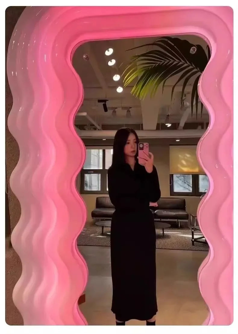 Luxury Furniture Nordic  clothing store  body lamp fitting mirror wave floormirror bedroom home cloakroom mirror bathroom decor