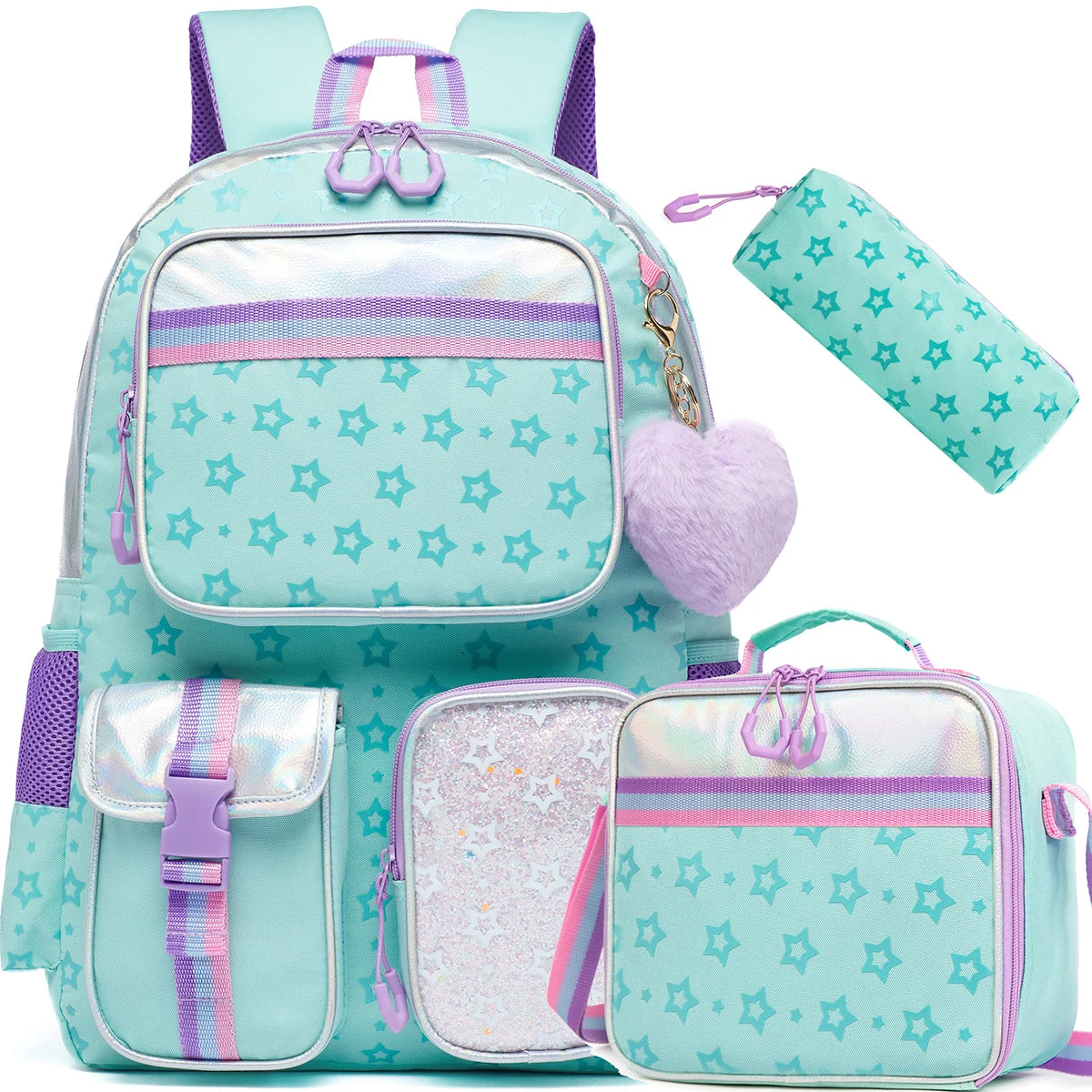 Meetbelify Backpack for Girls Schoolbag Aesthetic Backpack for Elementary Student Teen Girls Bookbag with Lunchbox and Penbag