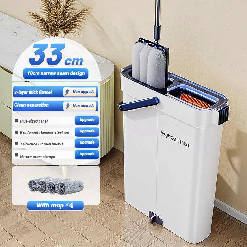 JOYBOS Spin Hand Free Flat Mop 33cm With Bucket Set Floor Cleaning Wet&Dry System Separation For Living Room Toilet Home Mops