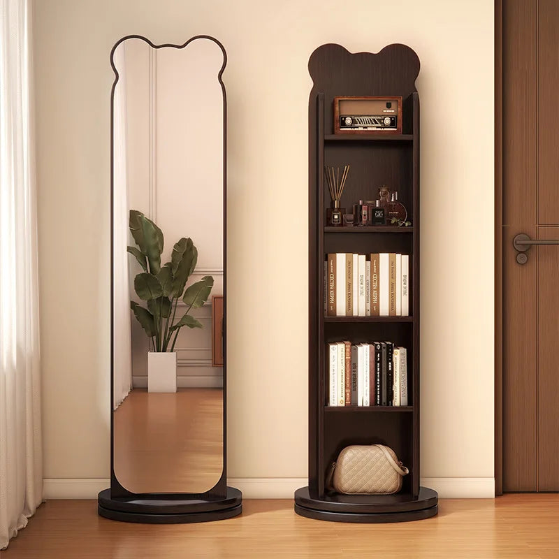 Bookshelf full-body mirror rotating mobile dressing floor mirror bookshelf integrated storage fitting mirror