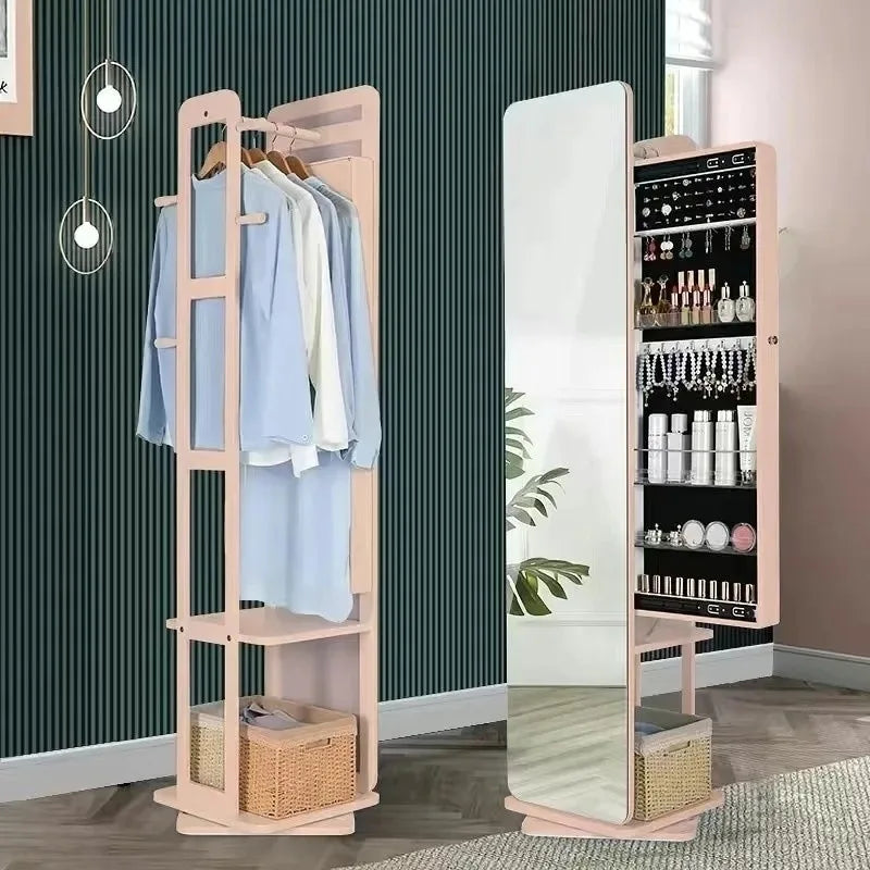 Rotating full body mirror Floor mirror Full-length mirror Bedroom integrated with storage cabinet Living room mobile fitting