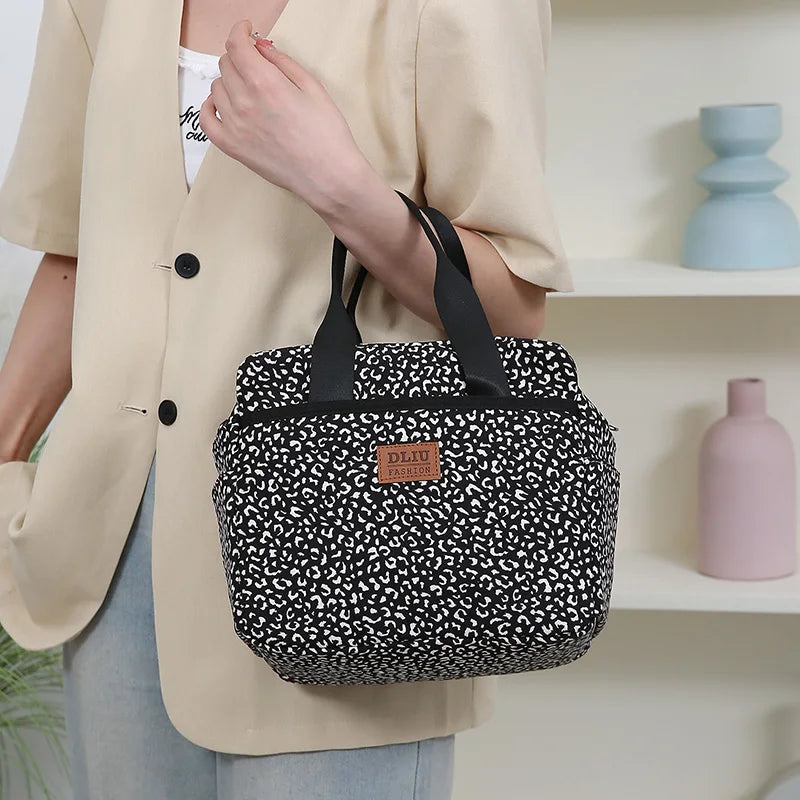 Thickened Nylon Fabric Lunch Bag with Aluminum Foil Inner Large Capacity Portable Lunch Box Storage Bag for Work Picnic Scho