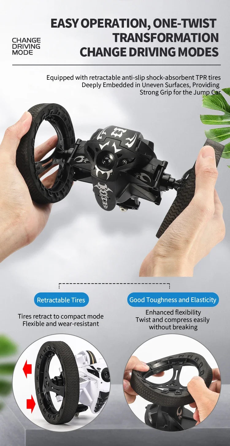 RC Stunt Car With Wifi Hd Camera Bounce Car Flexible Wheels Rotation Led Light Remote Control Jumping Vehicle Toy Gift Q207