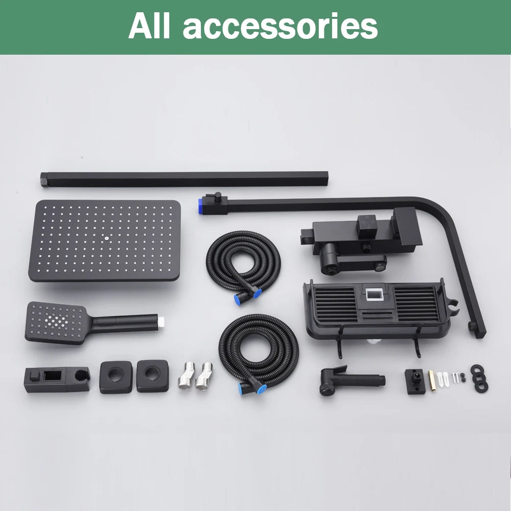 Black Gold Bathroom Shower System Brass Hot Cold Bathroom Faucets Set Accessories 10 Inch Stainless Steel Rain Shower Head