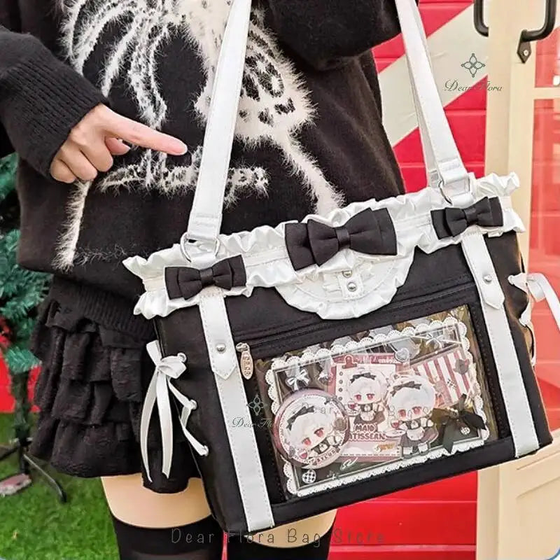 New Y2K Cute Japanese Ita Bag Lolita Girl Transparent Shoulder Tote Bag Large Capacity Crossbody Casual Bag DIY Display Handbags