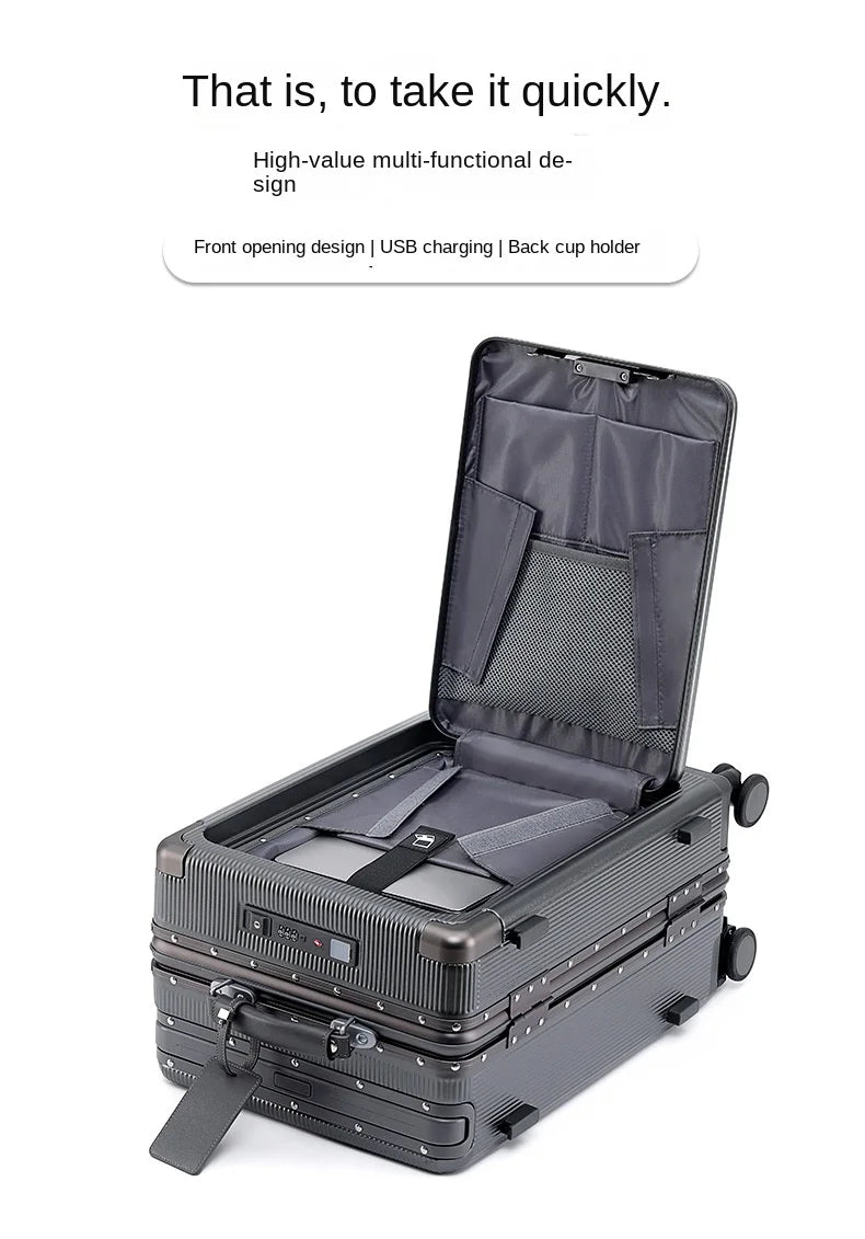 24"26 Inch Travel Suitcase Aluminum frame Wide Trolley Case Carry-on Luggage with Cup Holder 20Inch Boarding Box Rolling Luggage