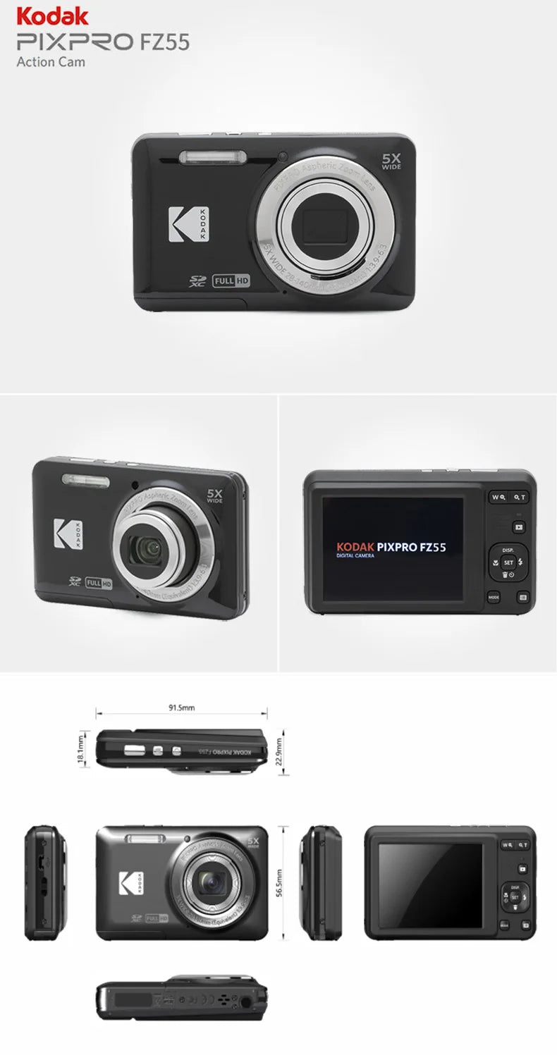 KODAK PIXPRO FZ55-RD 16MP Digital Camera 5X Optical Zoom 28mm Wide Angle 1080P Full HD Video 2.7" LCD Vlogging Camera