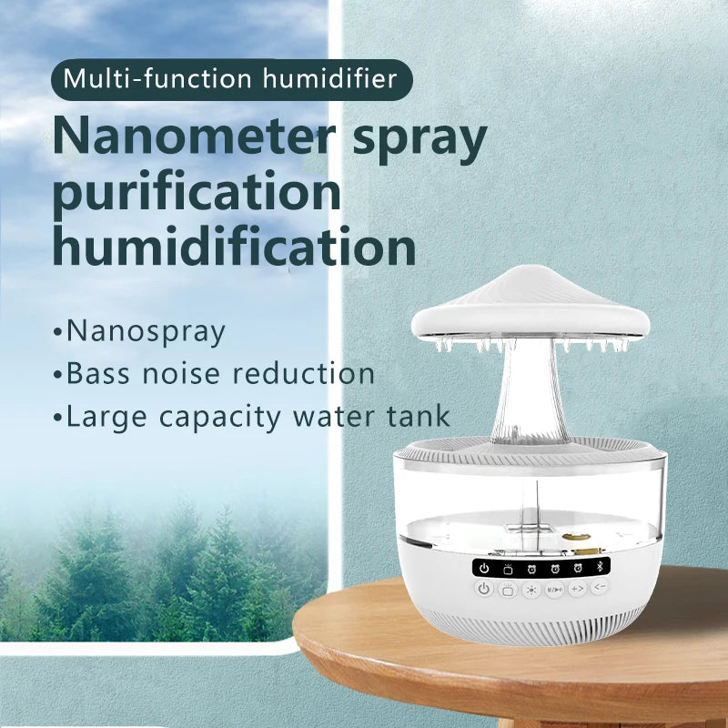 Cloud Rain Humidifier Colorful Mushroom Cloud Rain Drop Bedroom Sleep Night Light Rain Aromatherapy Machine Humidifier