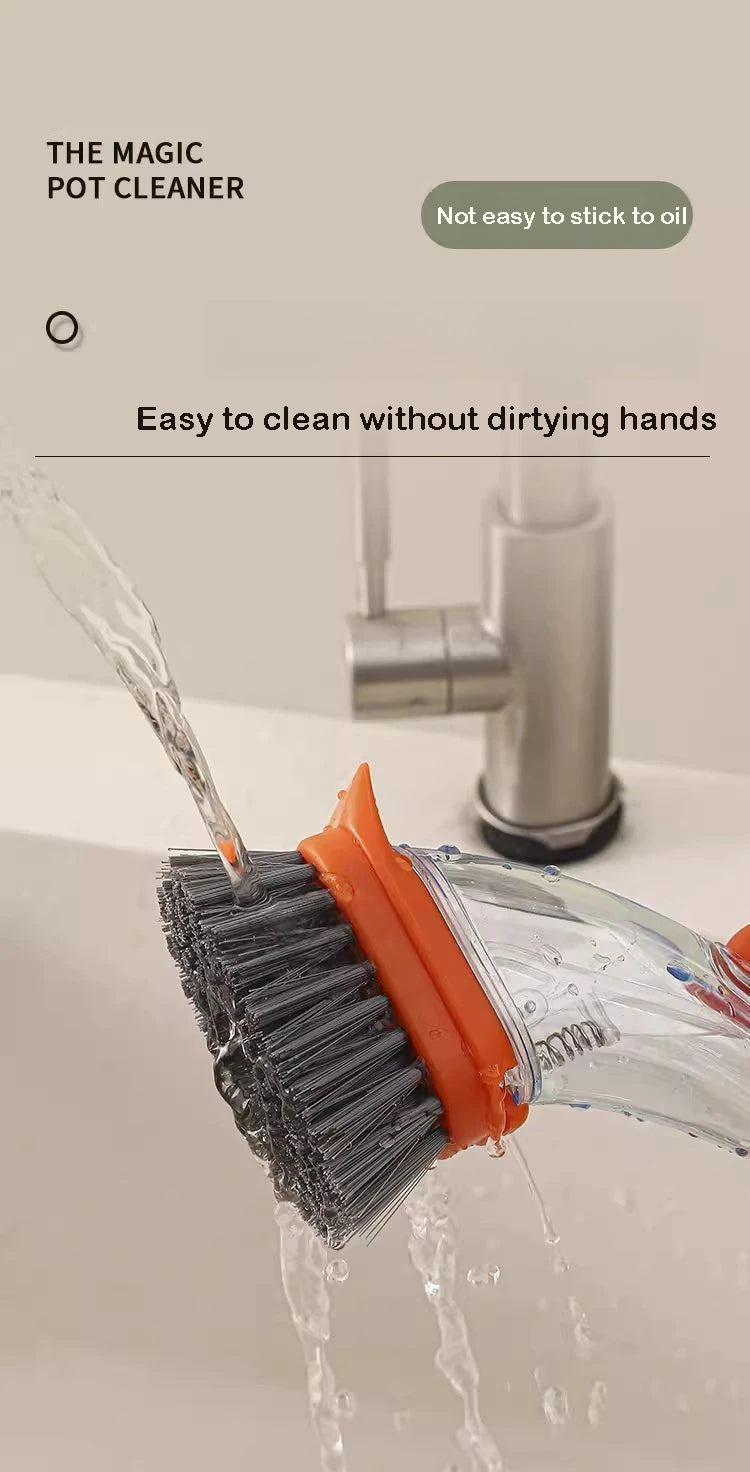 Refillable Liquid Cleaning Brush Kitchen Bowl Scrubber Cleaning Sponge Long Handle Dispenser Cleaner Tool Pot Brush Artifact