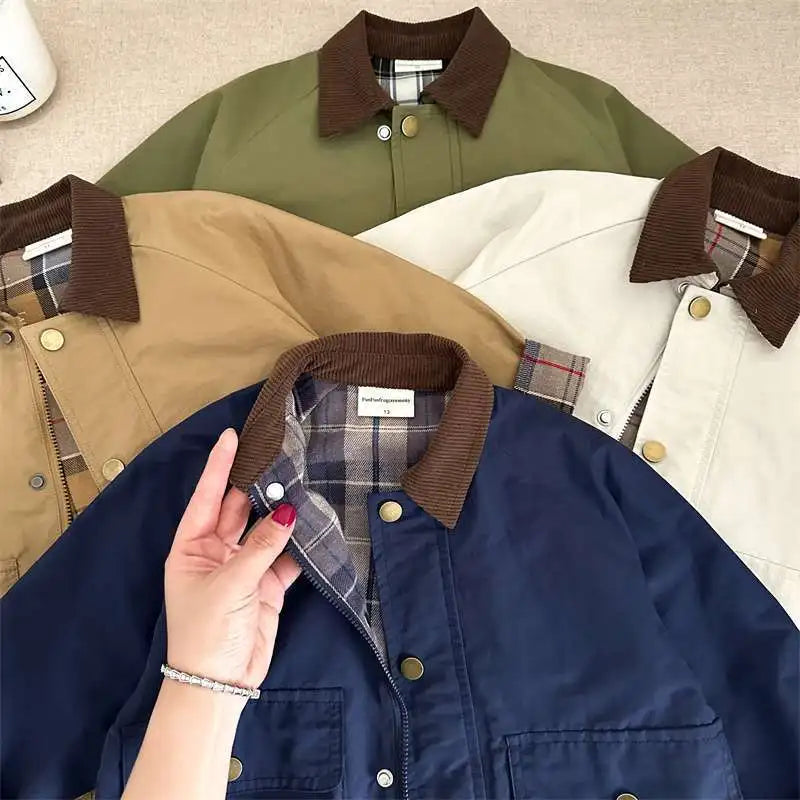 2025 UNITIM Spring Autumn Kids Boys Jacket Plaid Spliced Pocket Long Sleeve Toddler Boys Outerwears Coat Children Boys Jacket