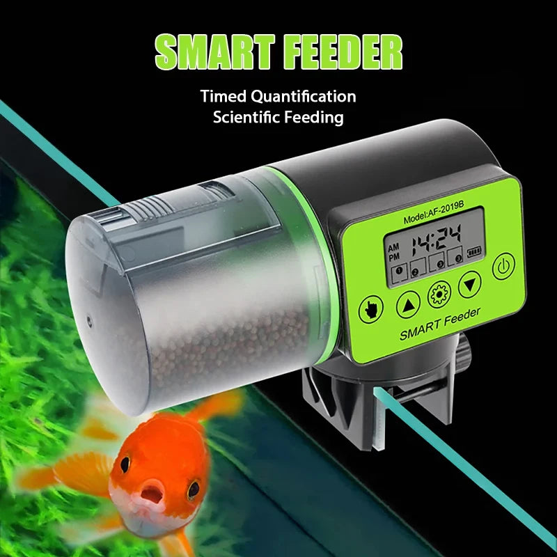 Smart Automatic Fish Feeder with Digital Timer, Electric Food Dispenser for Aquarium Tank, Easy Fill for Vacation & Holiday Feed