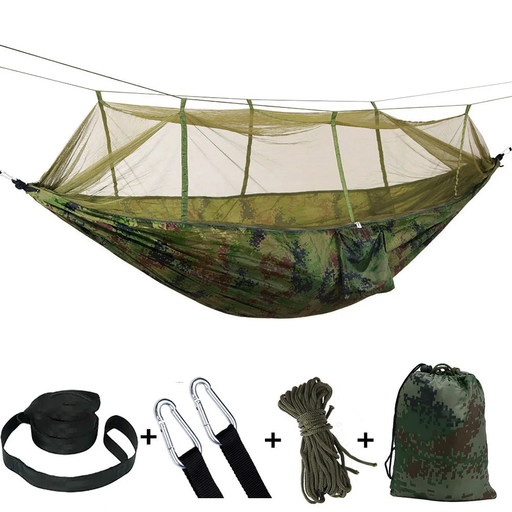 Lightweight Portable Outdoor Camping Hammock with Mosquito Net High Strength Parachute Fabric Hanging Bed Hunting Sleeping Swing