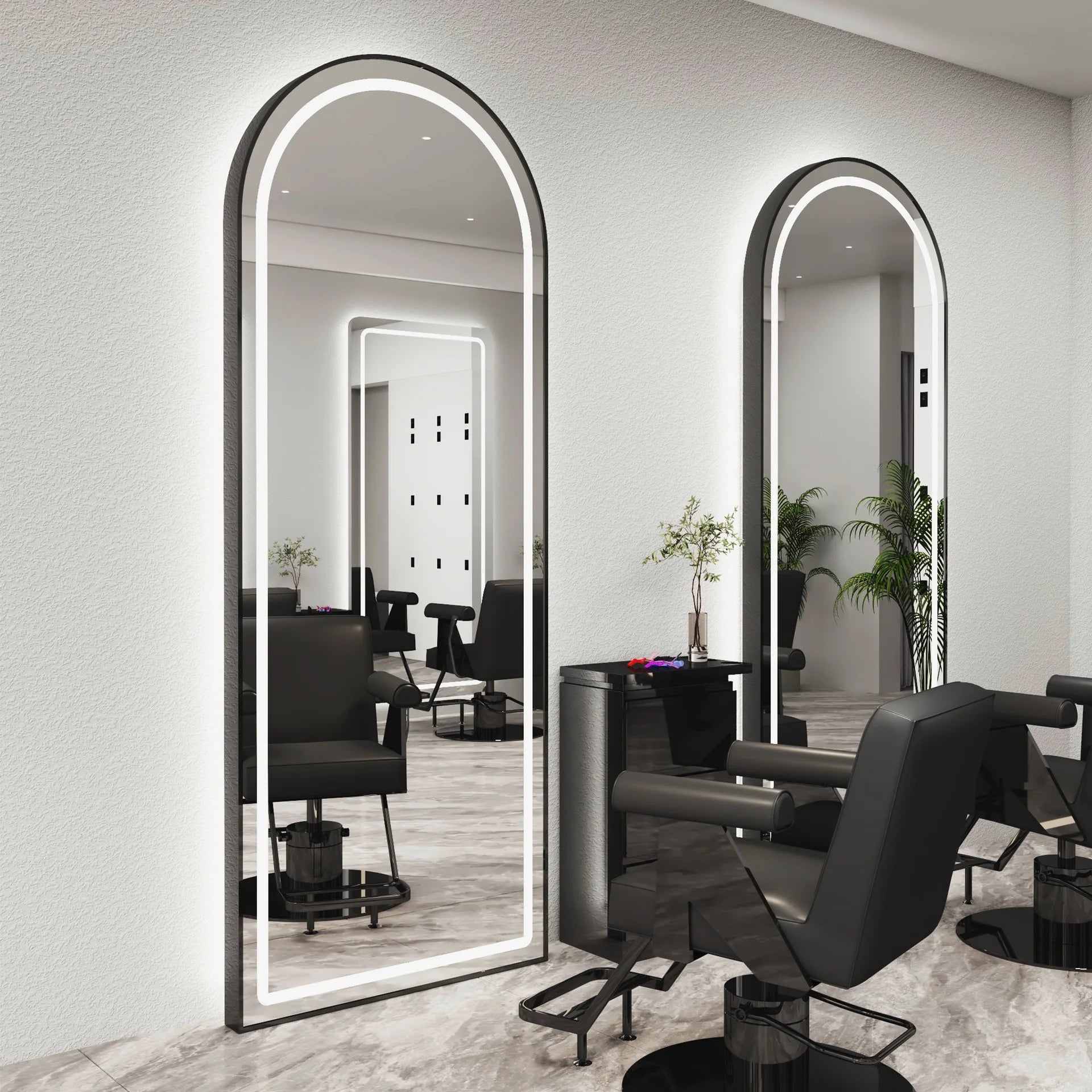 Wall-mounted simple hairdresser floor mirror LED perm and dyeing mirror table touch