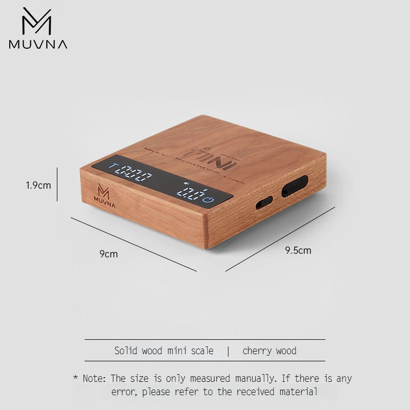 MUVNA Mini Digital Wood scale, Professional Electronic Coffee Scale for Espresso/Hand Drip Coffee 0.1g of high-precision, 2kg