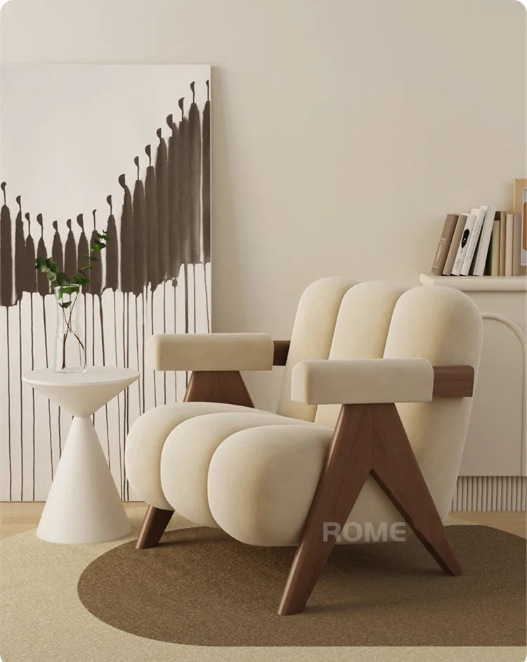 Home Balcony Nordic Wood Living Room Chairs Modern Living Room Sofas Single Leisure Back Armchair Fabric Sofa Chair Furniture