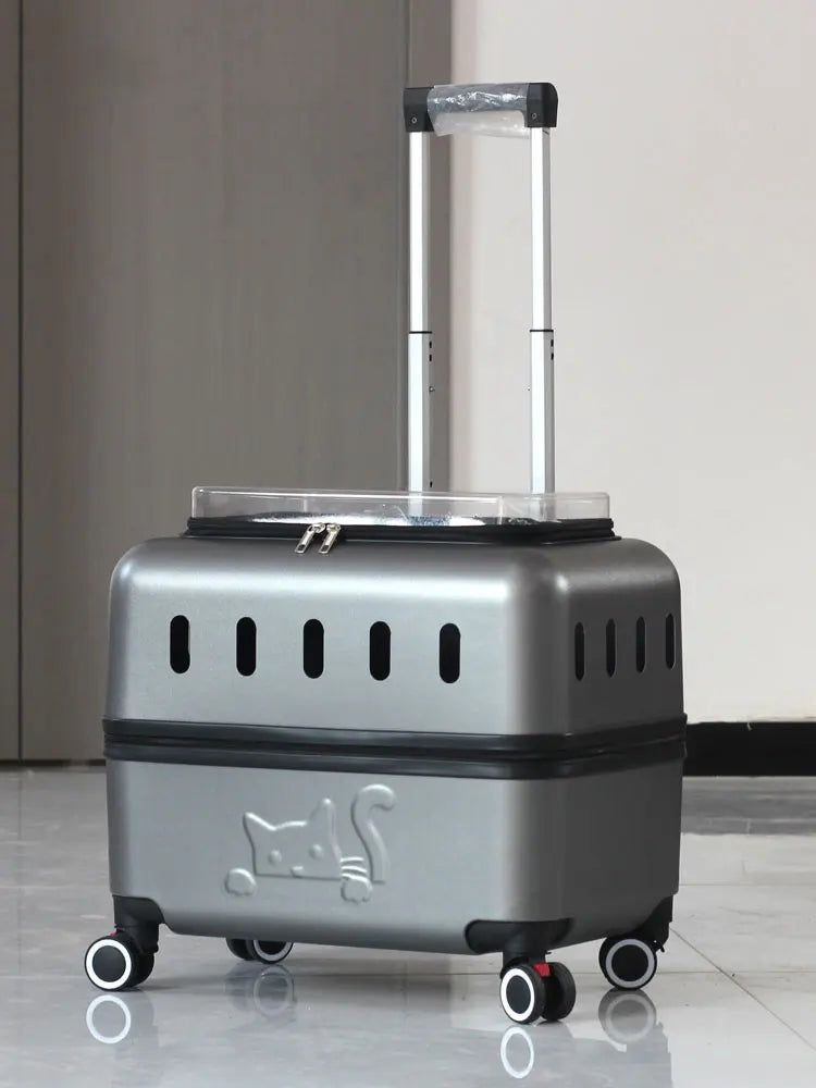 Large Pet Travel Carrier Rolling Pet Transport for Cats & Small Dogs Breathable Cat Suitcase Transparent Skylight Pet Stroller
