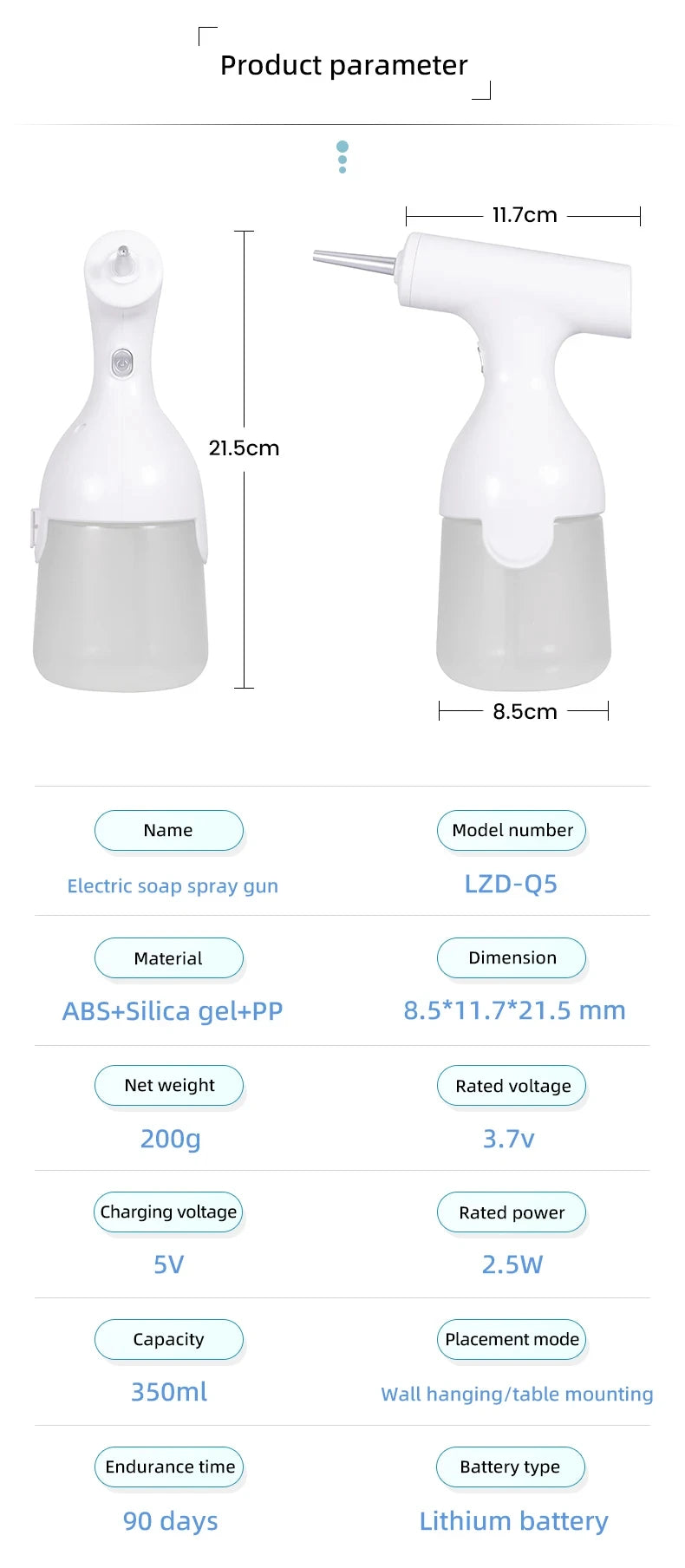 Electric Liquid Foam Dispenser Gun Automatic Continuous Foaming Shampoo Face Wash God Detergent Bathroom Bubble