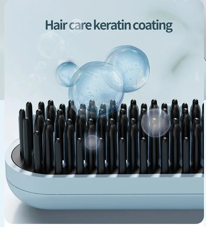 Wireless Electric Heating Straight Hair Comb Rechargeable Portable  Negative Ion Anti-scalding Hair Straightener For Home Travel