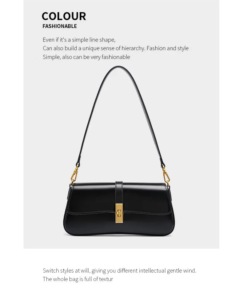 Women's High-End Leather Baguette Armpit Bag Versatile Single Shoulder Crossbody Bag Fashion Accessory for 2025