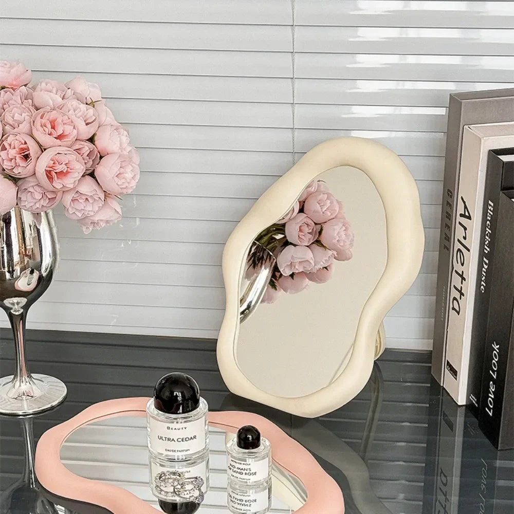 1PC Cream Style Makeup Mirror Decorative Irregular Simple Standing Dresser Mirror Cloud Shaped French Hairdressing Wall Mirror