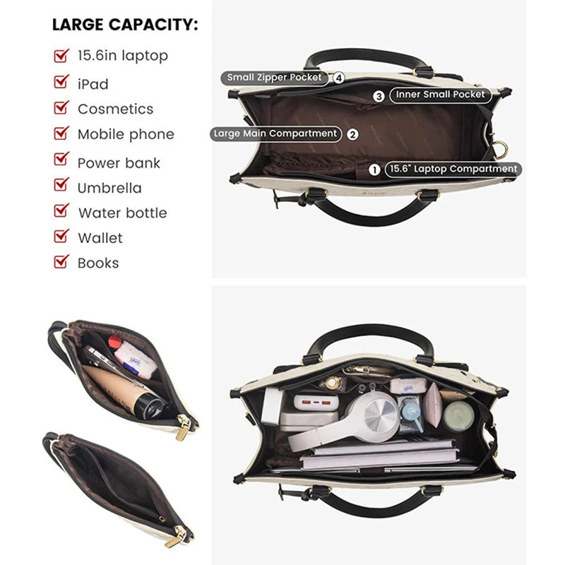 Women's 2-in-1 Insulated Lunch Bag Suitable for 15.6-inch Laptops Leak-proof Insulated Work Bag Waterproof Picnic Cooler Bag