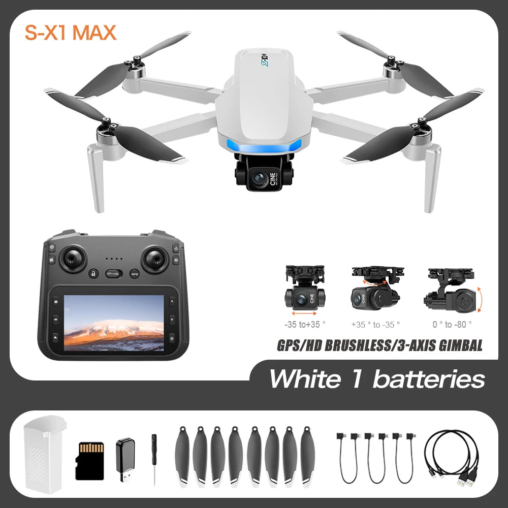 S-X1 MAX GPS Drone 4K Professional HD Camera 3-Axis Gimbal Aerial photography Brushless Screen 5G WIFI FPV Dron RC Quadcopter