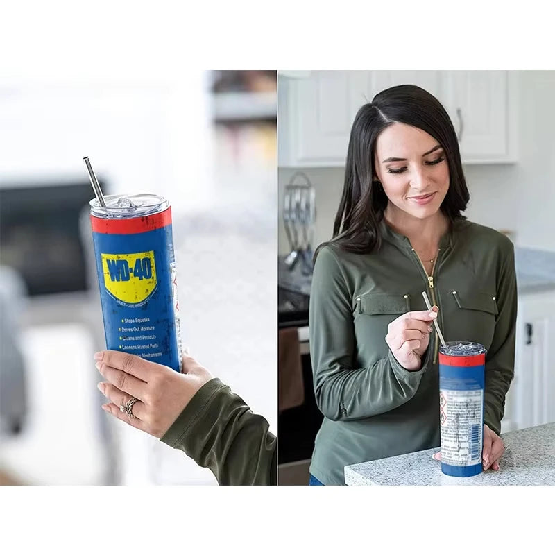 20oz Cups with Straw,Reusable Straw Cup for WD40 Dirty Pattern Thermos,Stainless Steel,Keep Cold,Ice Drinkware for Stanley Cup